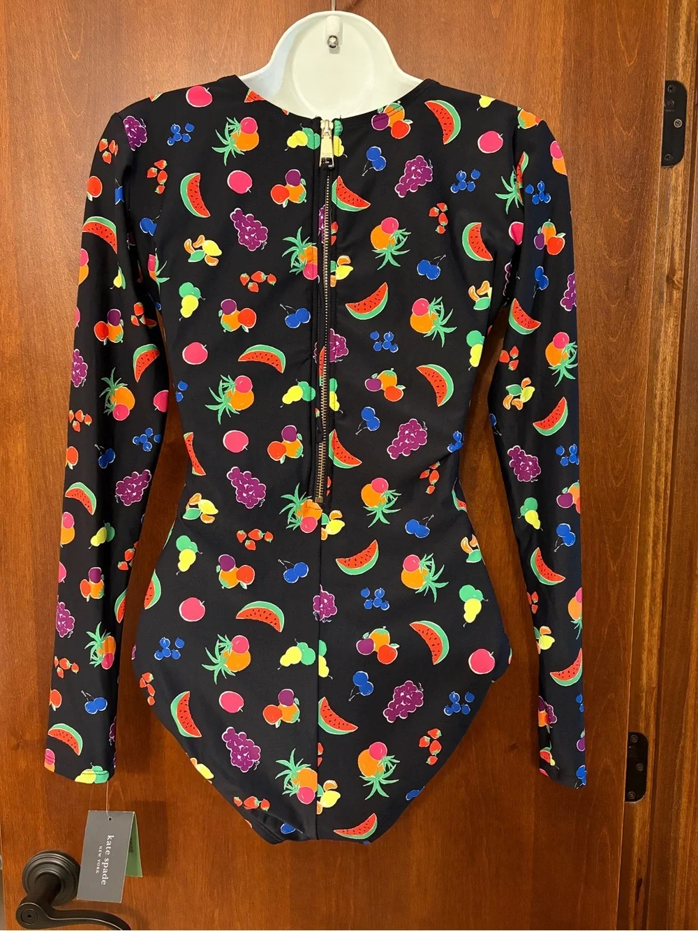 New Kate Spade New York Fruit Print Long Sleeve One piece Rash Guard- XS